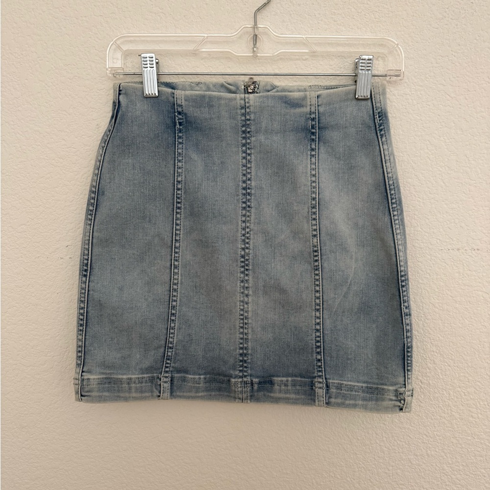 Free People Light Blue Paneled Denim Mini Skirt